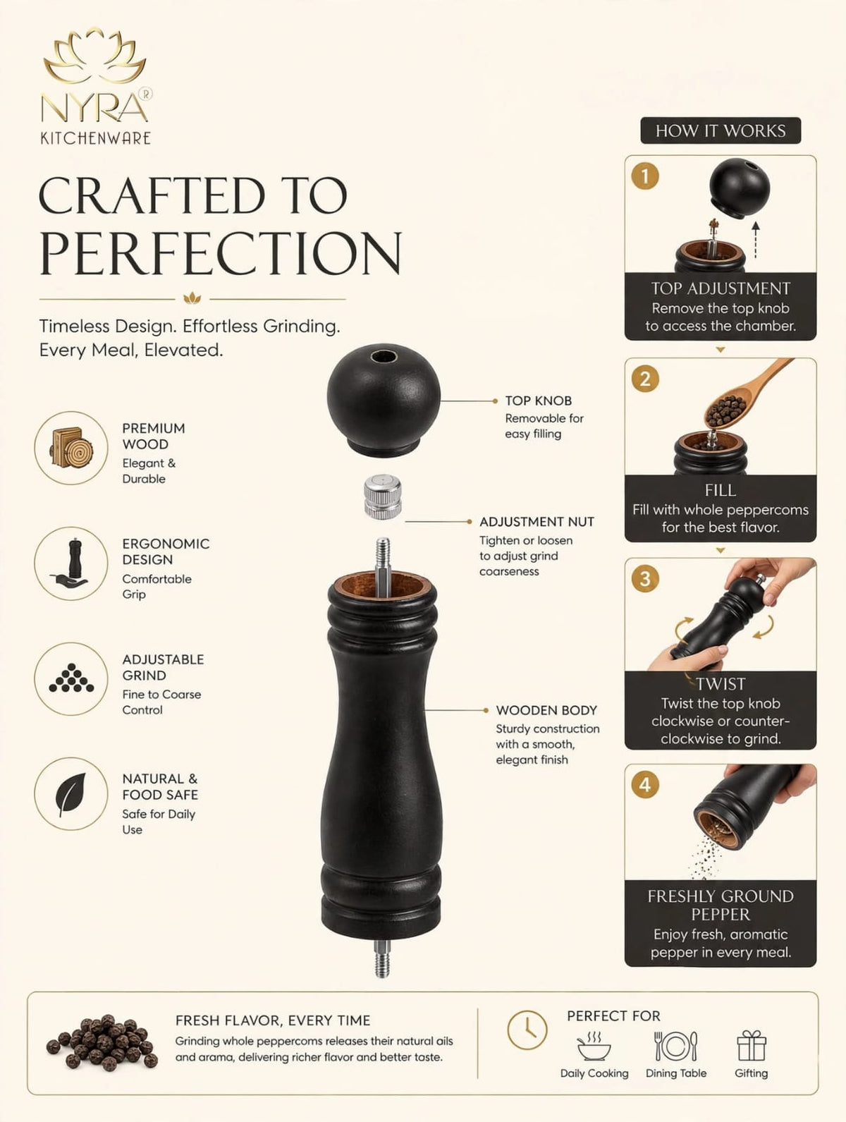 Traditional Wooden Salt & Pepper Sprinkler
