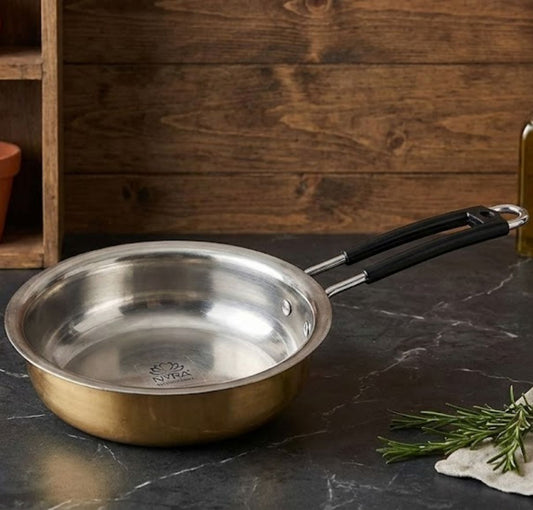 Heavy-Duty Brass Fry Pan (Kalai Coated) | Traditional Peetal Cookware with Dual Handles