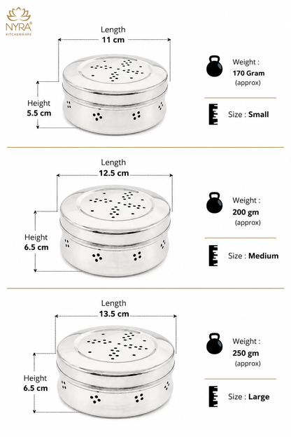 Stainless Steel Multipurpose Storage Container with Air Ventilation Holes - Set of 3 Pcs