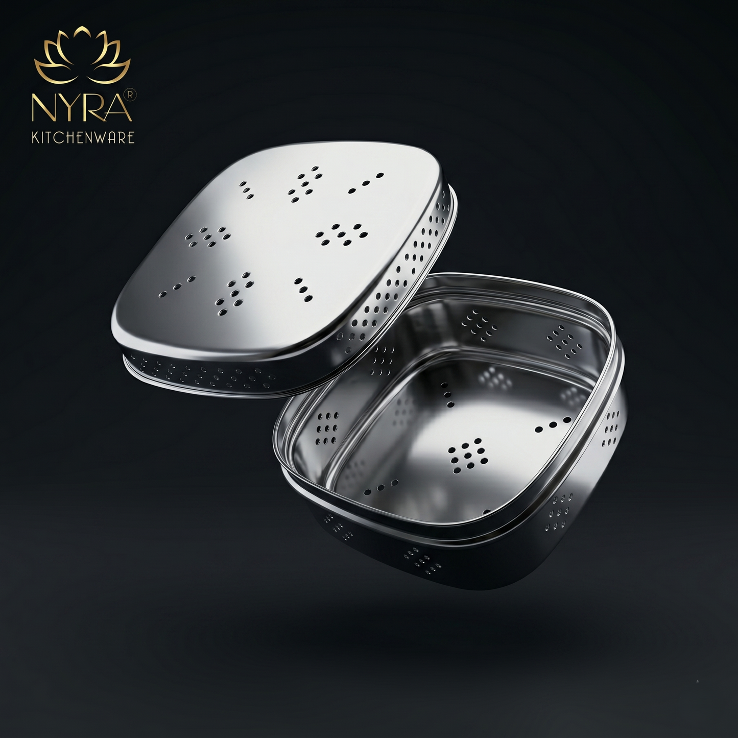 Stainless Steel Square-shaped Coriander/ Multipurpose Storage Container with Air Ventilation Holes - Set of 3 Pcs