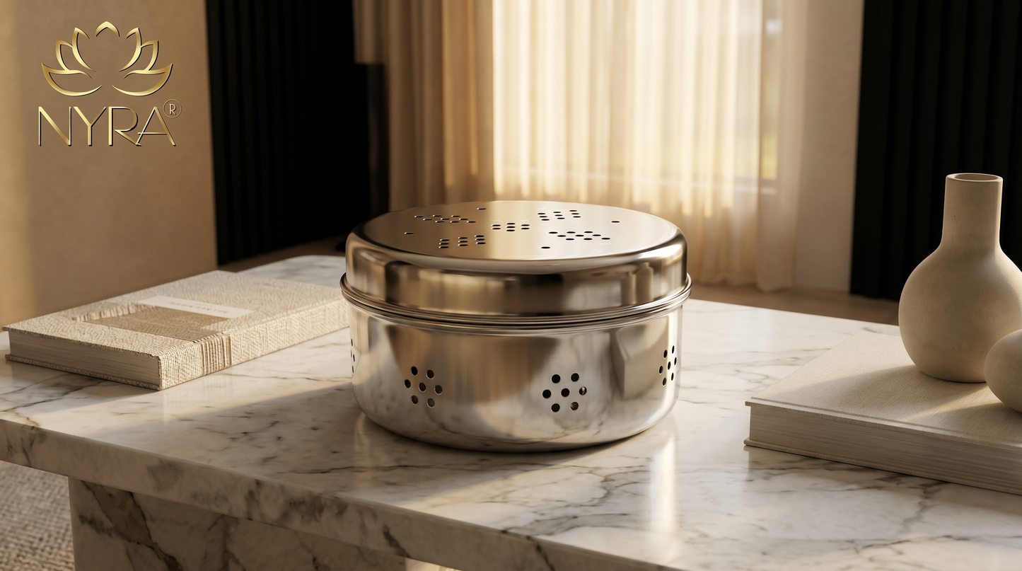 Stainless Steel Round Dibbi/Dabba | Ventilated Dhaniya & Spice Box