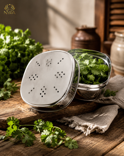 Stainless Steel Square-shaped Coriander/ Multipurpose Storage Container with Air Ventilation Holes - Set of 3 Pcs