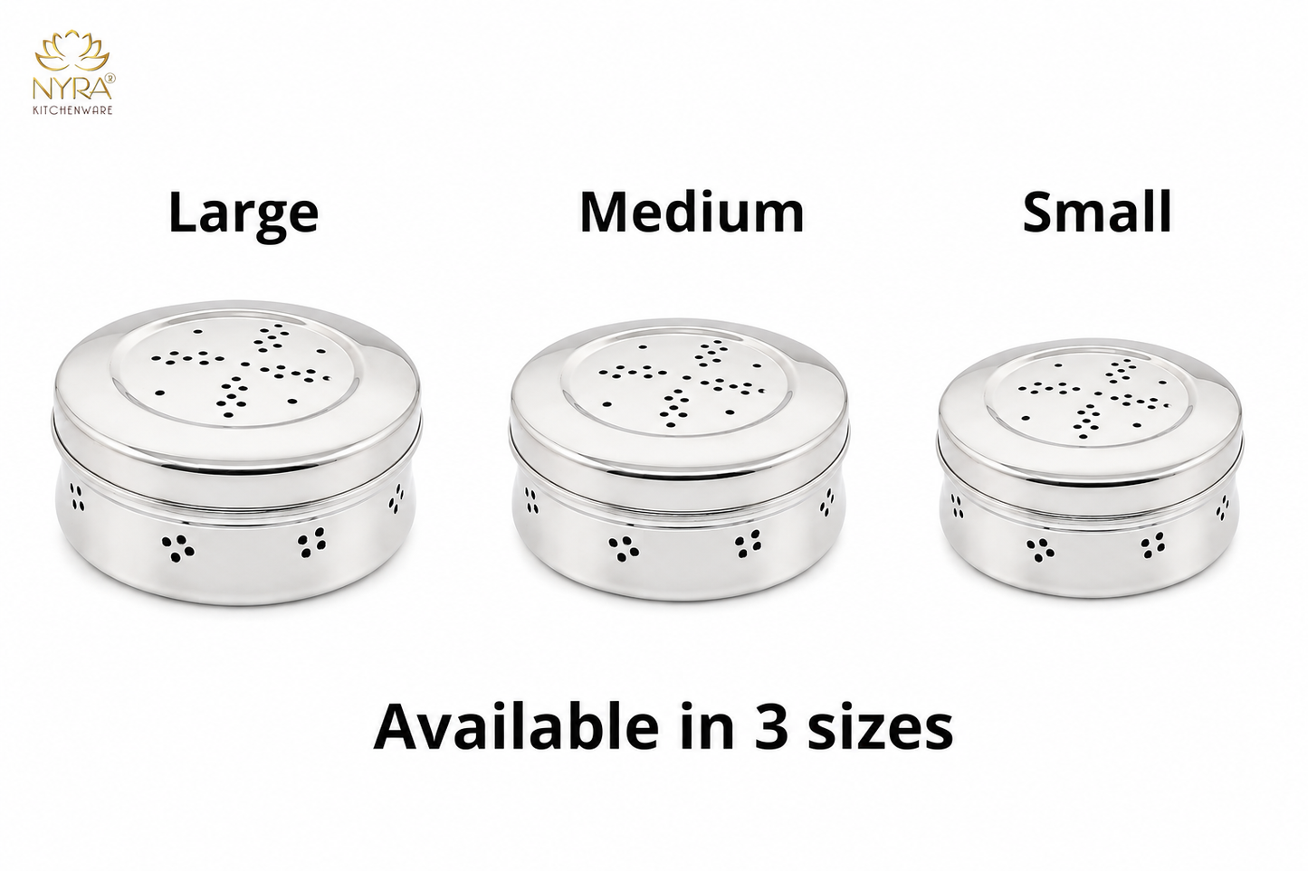 Stainless Steel Multipurpose Storage Container with Air Ventilation Holes - Set of 3 Pcs