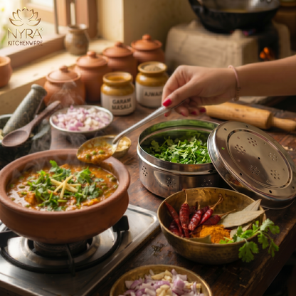 Stainless Steel Round Dibbi/Dabba | Ventilated Dhaniya & Spice Box
