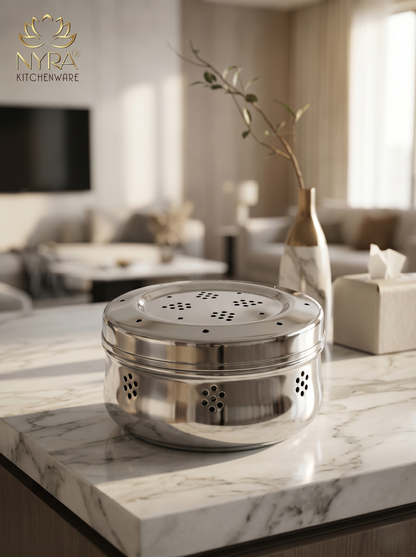 Stainless Steel Coriander Storage Box with Air Ventilation Holes | Dhaniya Dibba | Dibbi