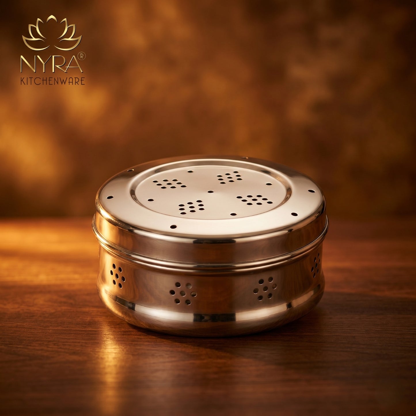 Stainless Steel Round Dibbi/Dabba | Ventilated Dhaniya & Spice Box