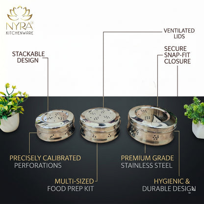 Stainless Steel Round Dibbi/Dabba | Ventilated Dhaniya & Spice Box