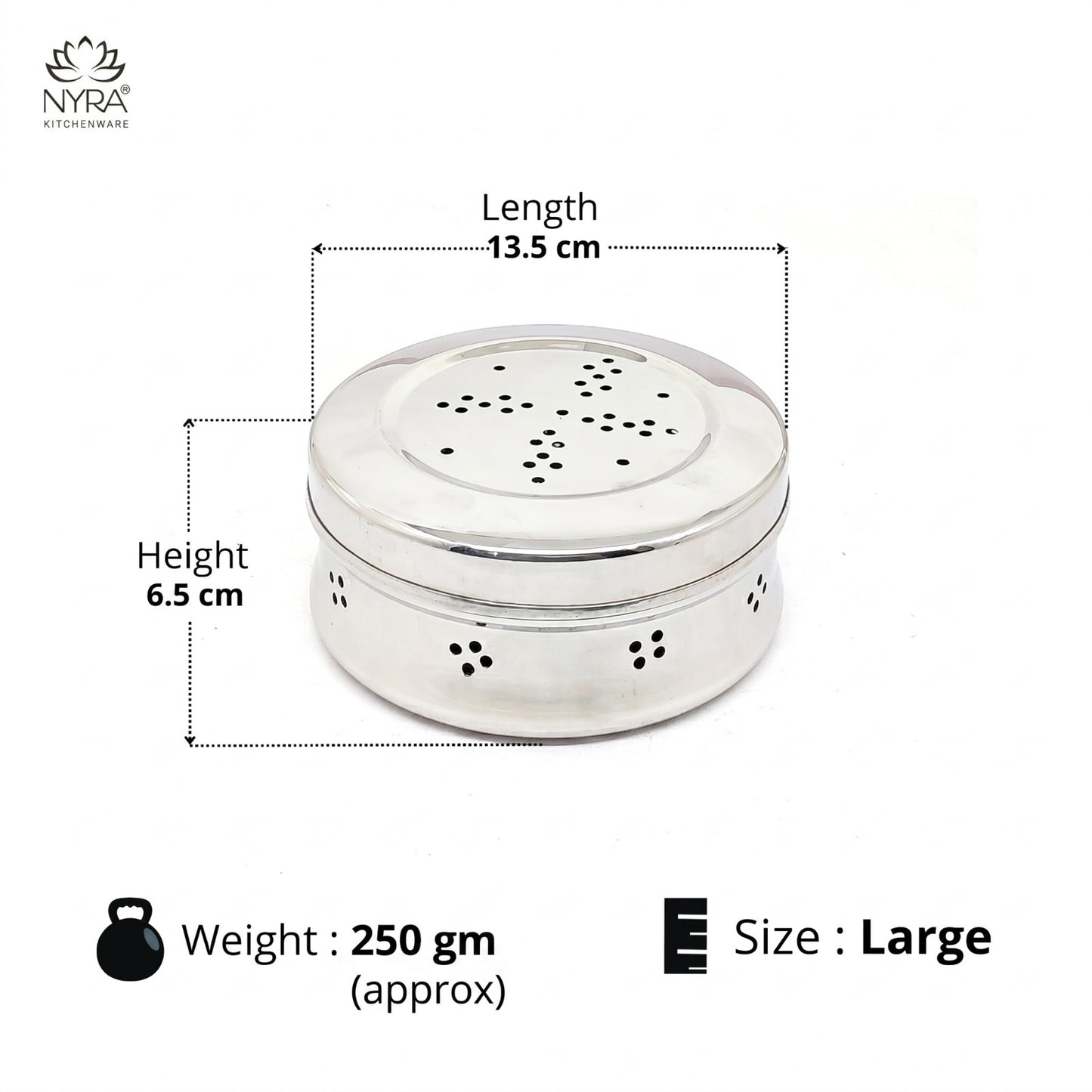 Stainless Steel Round Dibbi/Dabba | Ventilated Dhaniya & Spice Box