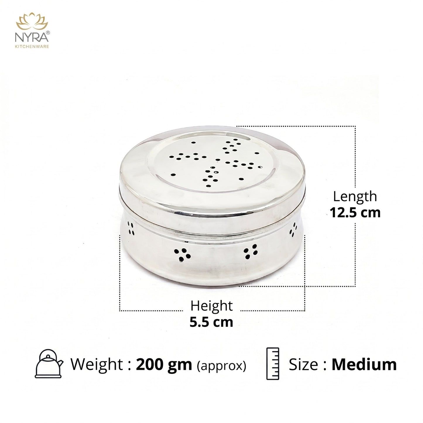 Stainless Steel Round Dibbi/Dabba | Ventilated Dhaniya & Spice Box