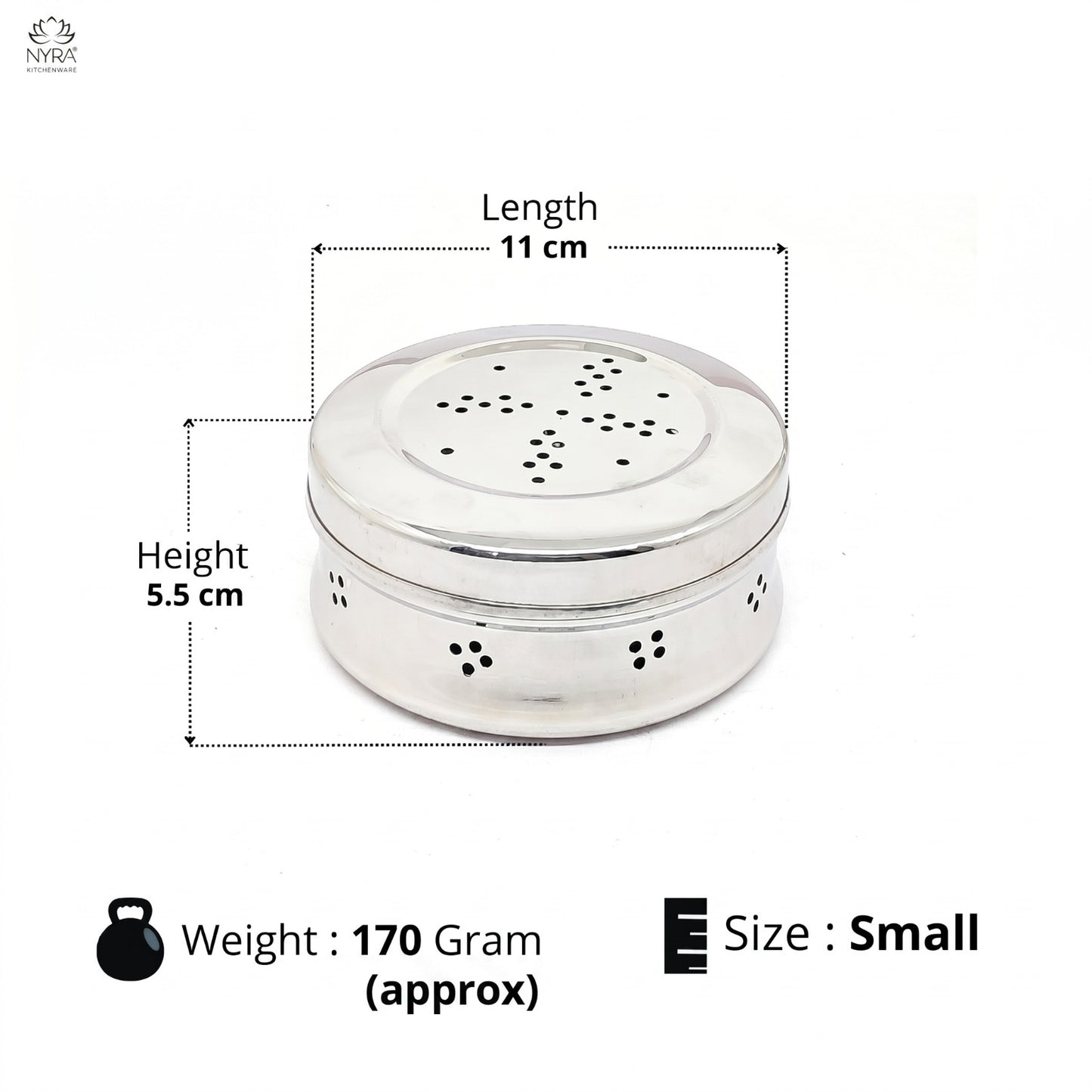 Stainless Steel Round Dibbi/Dabba | Ventilated Dhaniya & Spice Box
