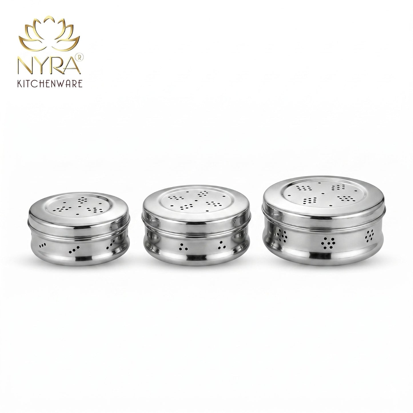 Stainless Steel Round Dibbi/Dabba | Ventilated Dhaniya & Spice Box