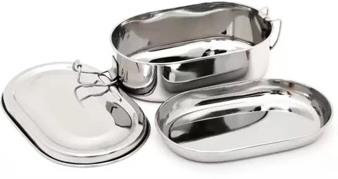 Stainless Steel Capsule Lunch Box with Plate & Double Decker Separator | Glossy Finish Steel Tiffin Box - Durable Food Storage Container