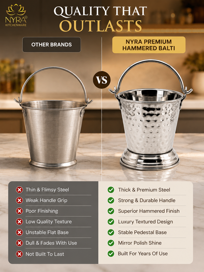 Stainless Steel mini-serving Balti | Hammered Design Serving Bucket - Traditional Serveware for Home, Restaurants & Dhabas