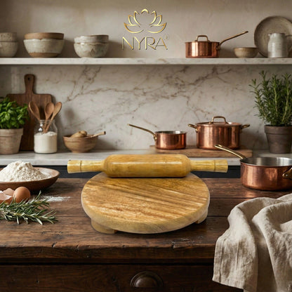 Wooden Belan and Chakla Set for Kitchen | Rolling Pin and Board for Roti, Paratha, Chapati Making