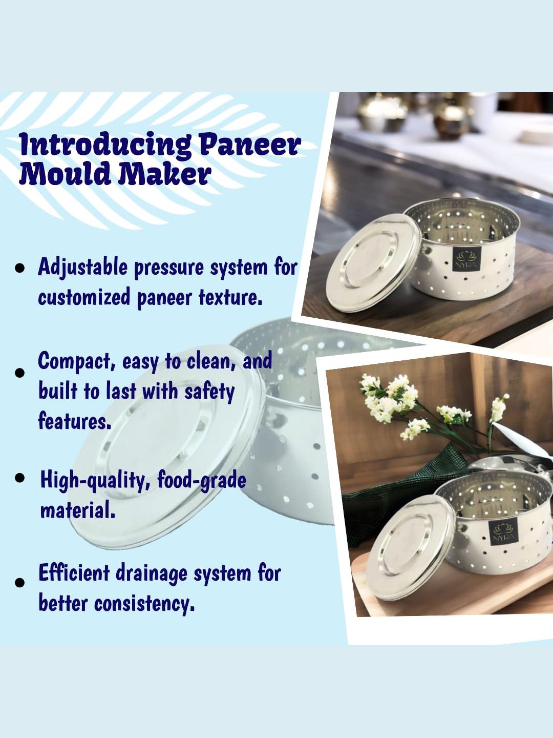 Premium Stainless Steel Round Cheese/Paneer Mould/Maker – Set of 2 Pcs.