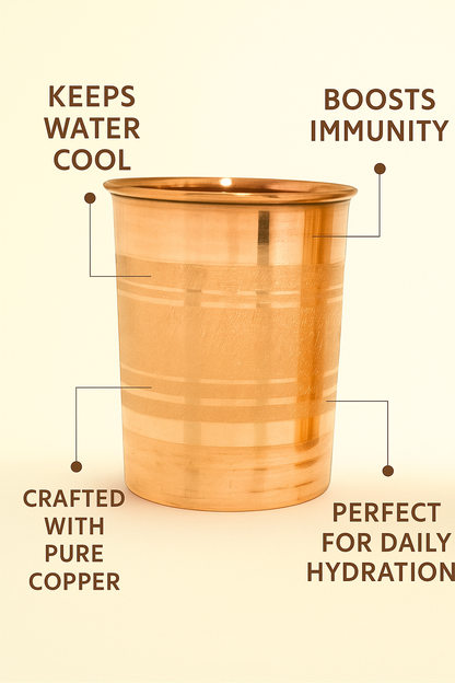 Handmade Copper Glass/Tumbler - Ayurvedic Health Benefits | Traditional Tamba Drinkware for Daily Use