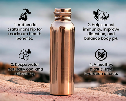 Pure Copper Water Bottle |  Copper Bottle with Shinny finish | Traditional Bottle with sleek & modern design