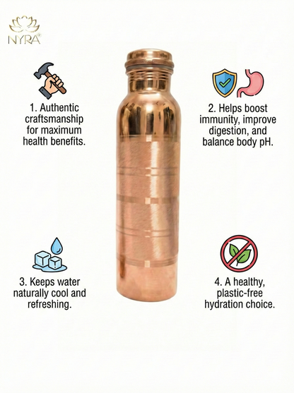 Pure Copper Water Bottle | Leak-Proof with Screw Cap | Glossy Silver-touch Copper Bottle