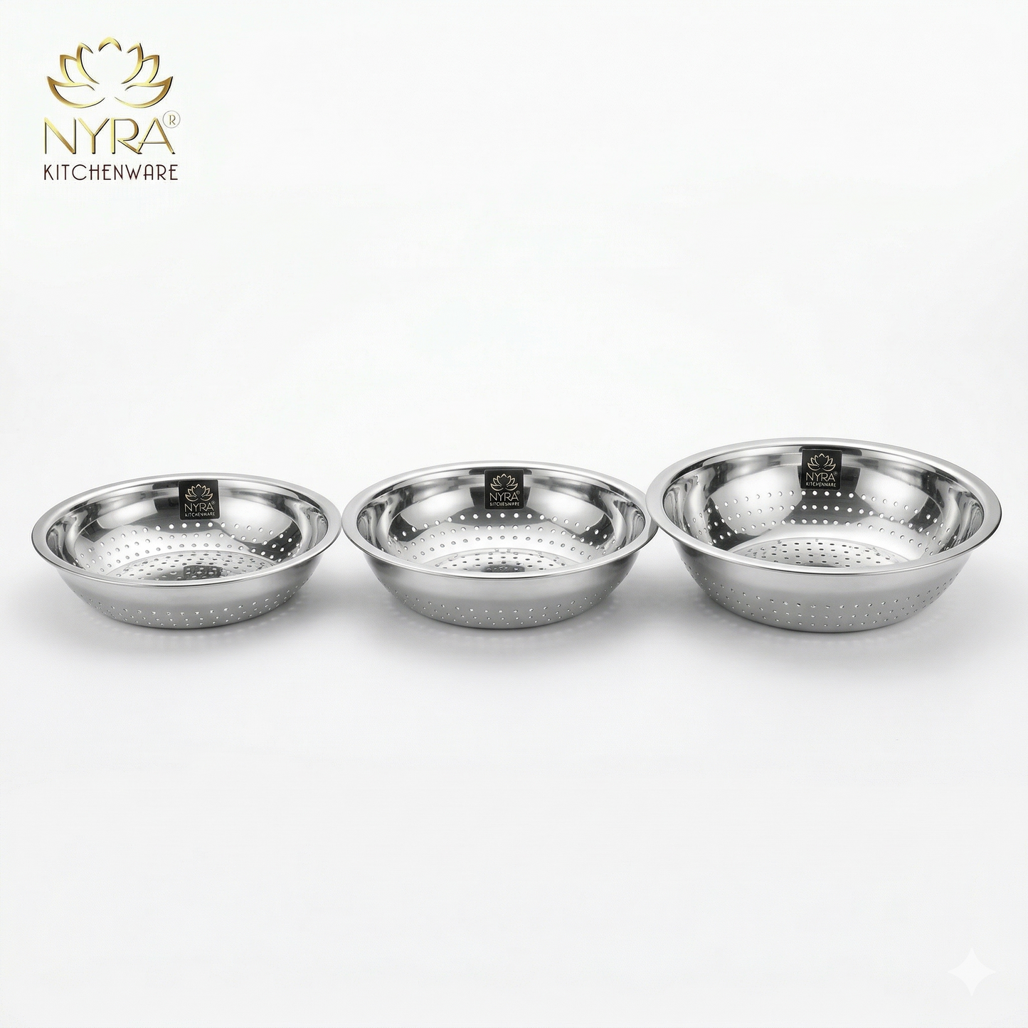 Stainless Steel Strainer/Rice/Chawal Chalni - Set of 3pcs.