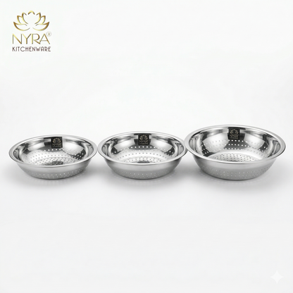 Stainless Steel Strainer/Rice/Chawal Chalni - Set of 3pcs.