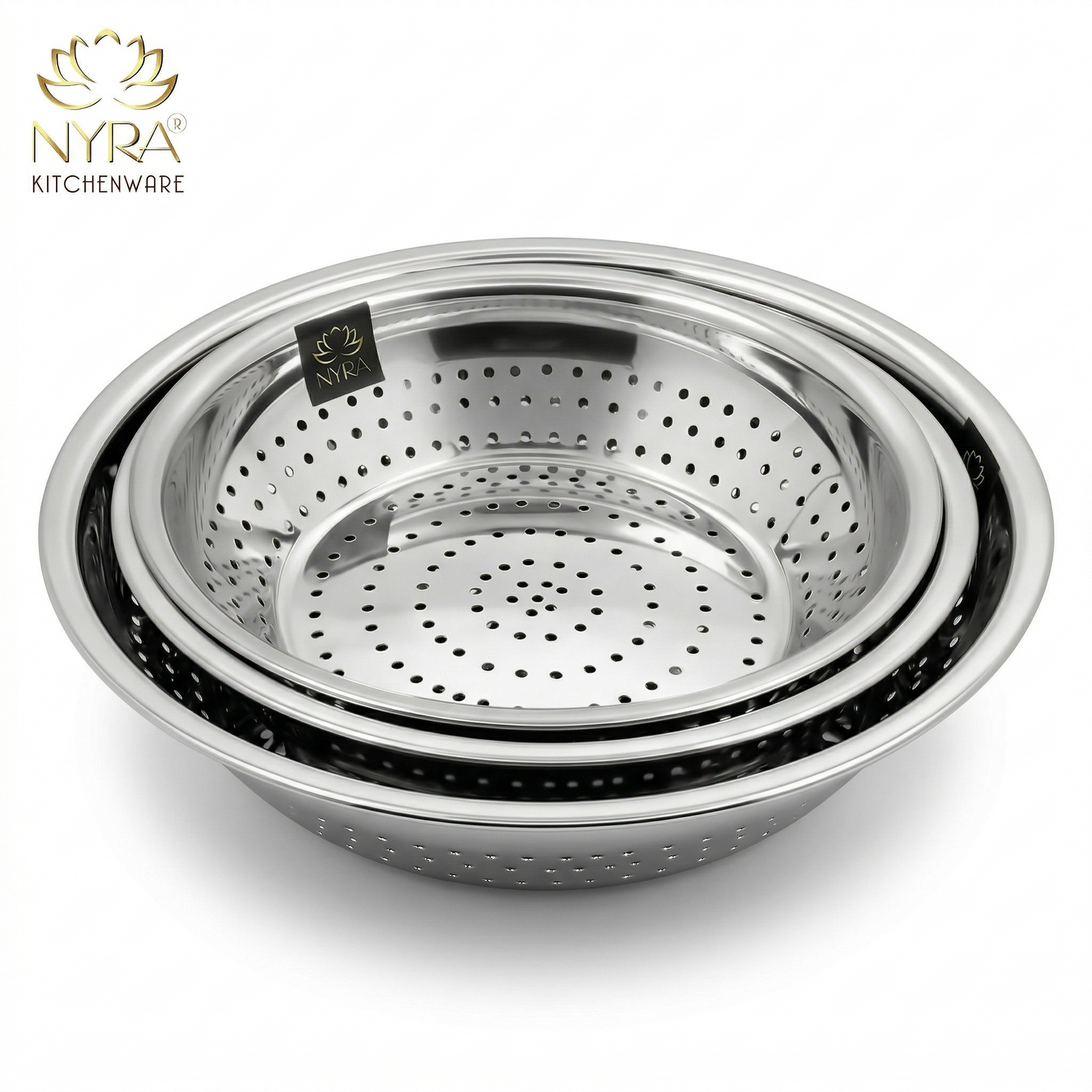 Stainless Steel Strainer/Rice/Chawal Chalni - Set of 3pcs.