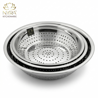 Stainless Steel Strainer/Rice/Chawal Chalni - Set of 3pcs.