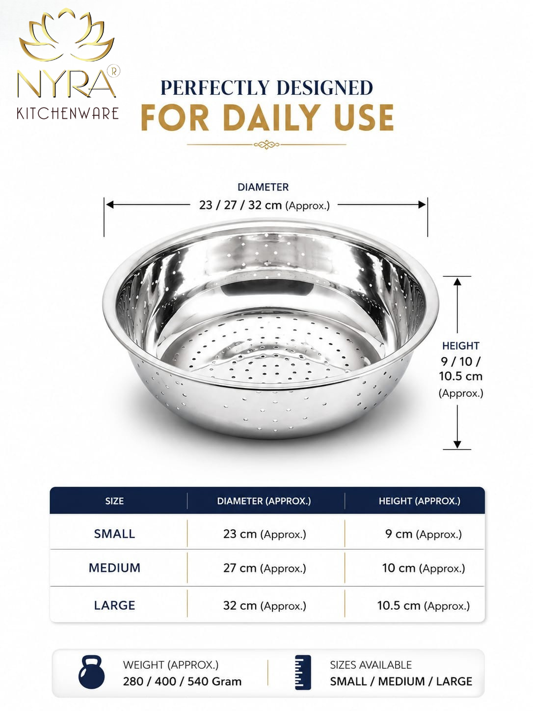 Stainless Steel Rice, Fruits & Vegetables Basin Strainer/Colander