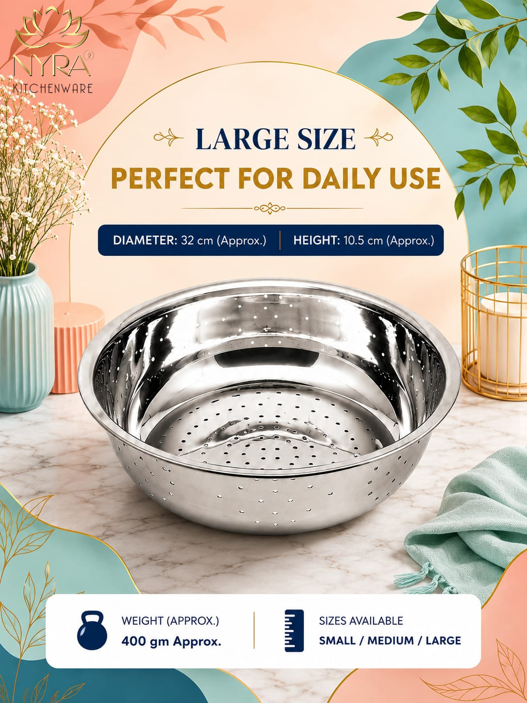 Stainless Steel Rice, Fruits & Vegetables Basin Strainer/Colander