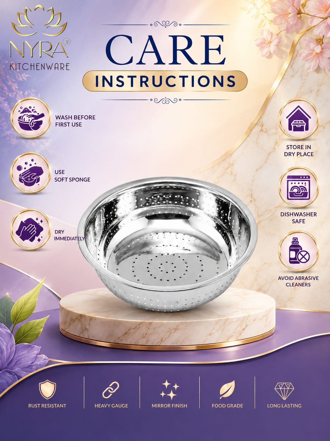 Stainless Steel Rice, Fruits & Vegetables Basin Strainer/Colander