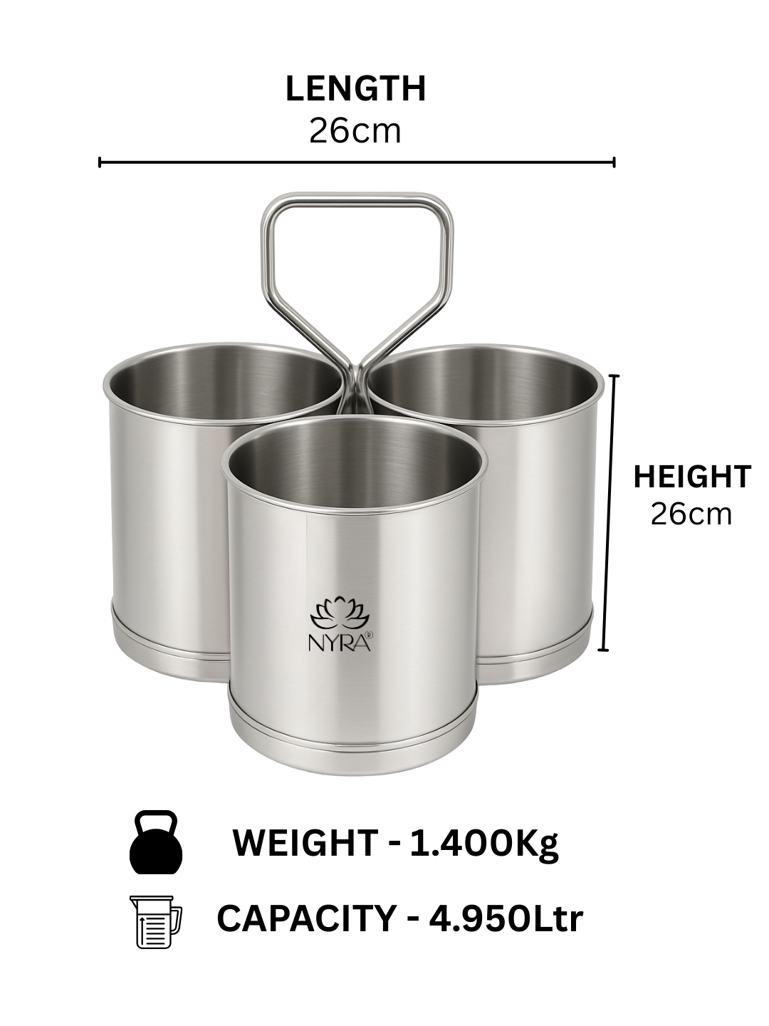 Stainless Steel Chaumukha/Chougadha Vegetable Holder with Handle | Premium 2, 3 & 4 Container Stand