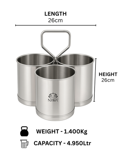 Stainless Steel Chaumukha/Chougadha Vegetable Holder with Handle | Premium 2, 3 & 4 Container Stand
