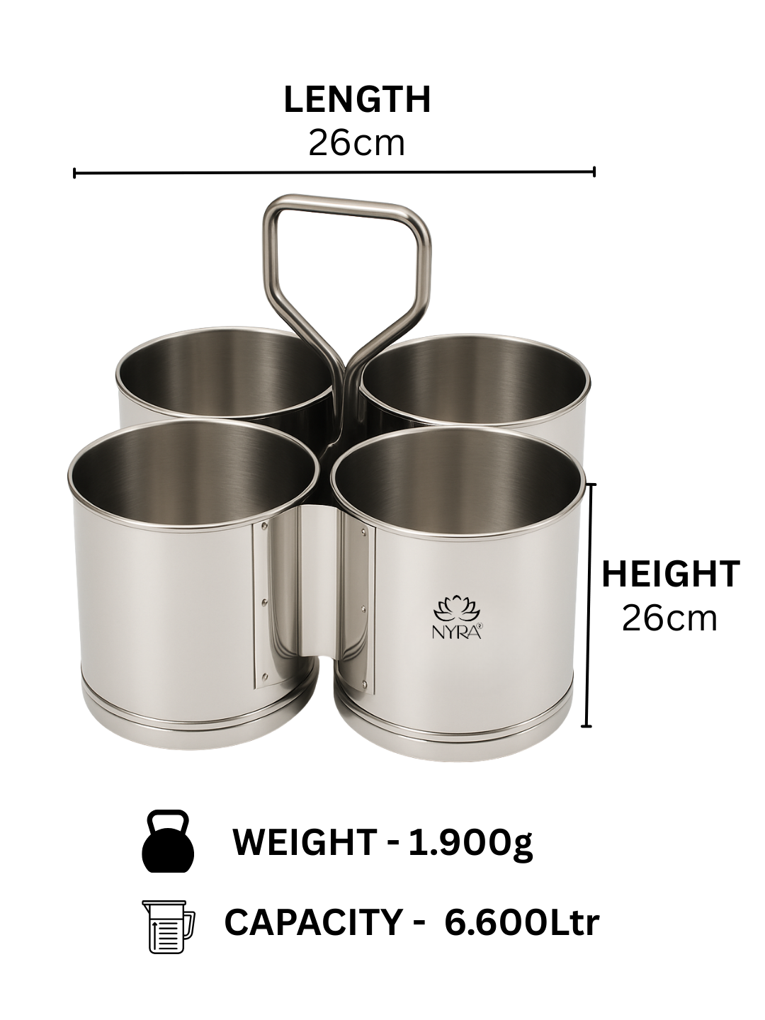 Stainless Steel Chaumukha/Chougadha Vegetable Holder with Handle | Premium 2, 3 & 4 Container Stand