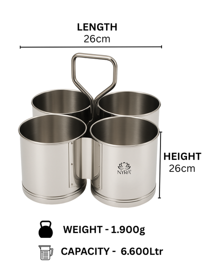 Stainless Steel Chaumukha/Chougadha Vegetable Holder with Handle | Premium 2, 3 & 4 Container Stand