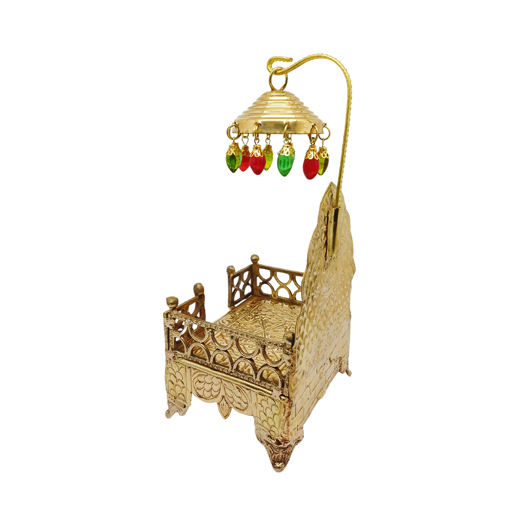 Pure Brass Singhasan with Decorative Chhatri & Beads