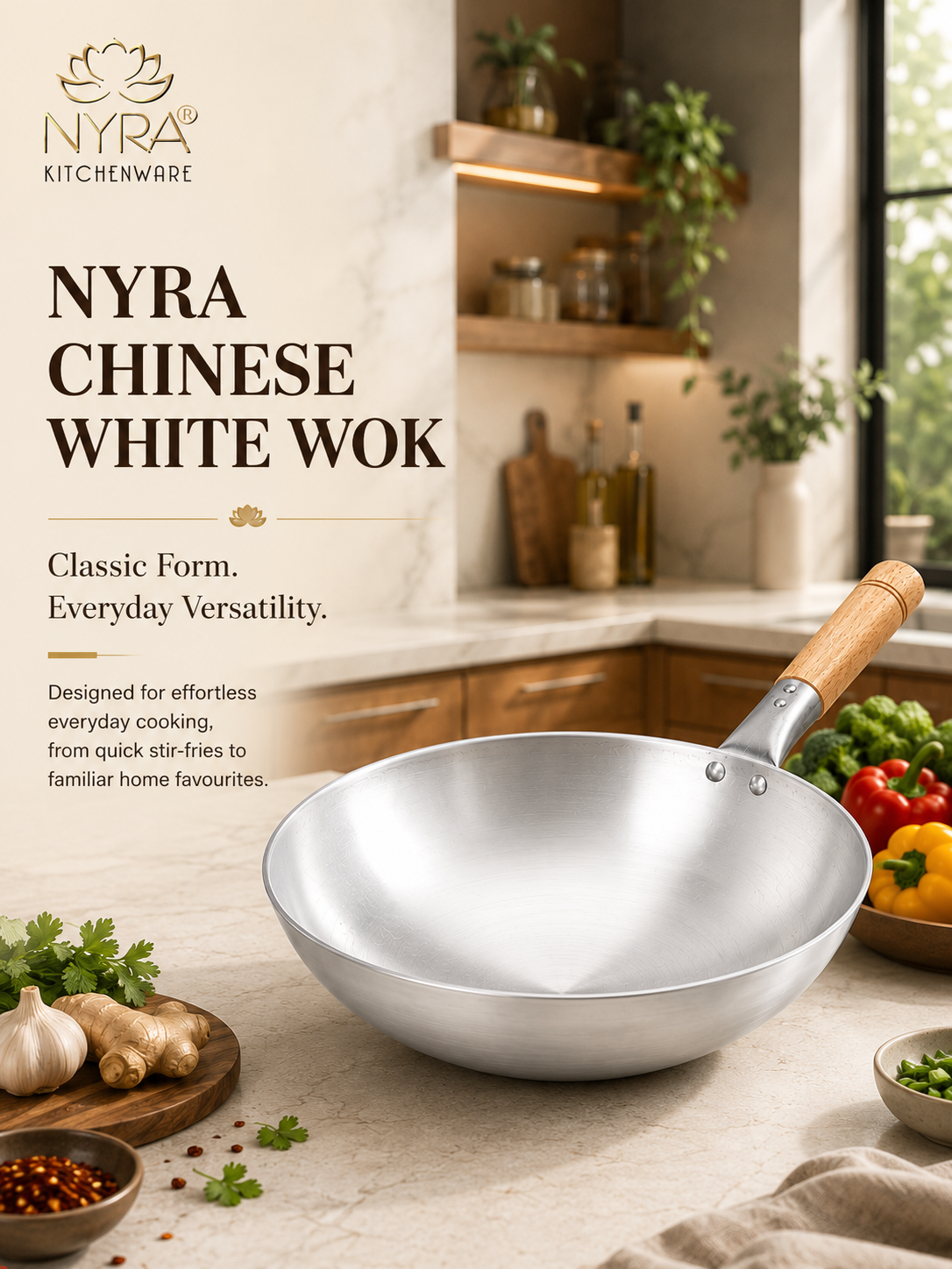 Iron Chinese Wok/Kadhai with Wooden Handle | Heavy-Duty Iron Kadai