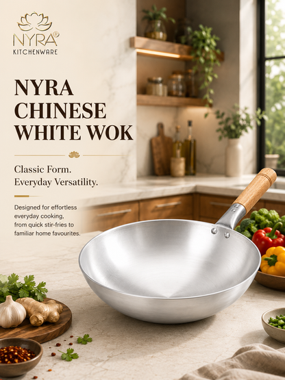Iron Chinese Wok/Kadhai with Wooden Handle | Heavy-Duty Iron Kadai
