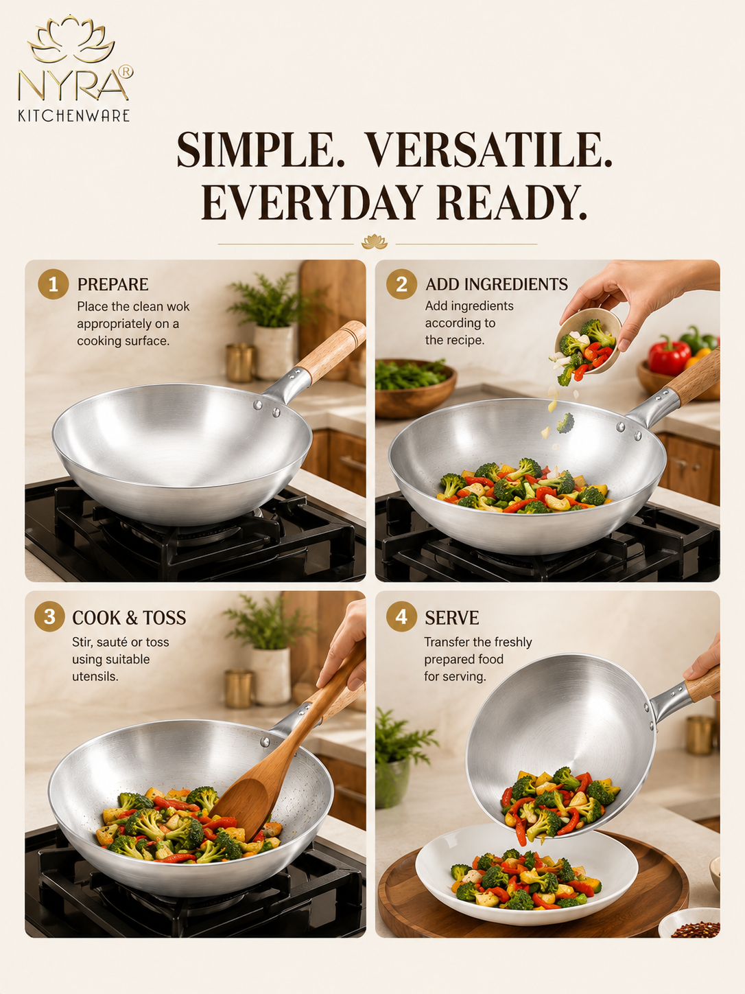Iron Chinese Wok/Kadhai with Wooden Handle | Heavy-Duty Iron Kadai
