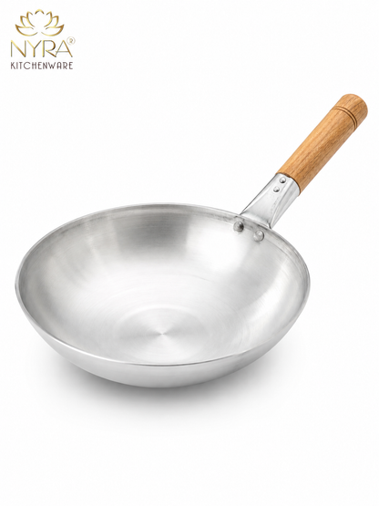 Iron Chinese Wok/Kadhai with Wooden Handle | Heavy-Duty Iron Kadai