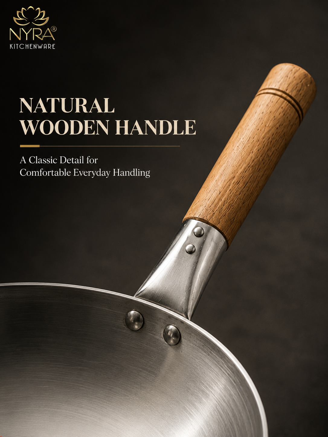 Iron Chinese Wok/Kadhai with Wooden Handle | Heavy-Duty Iron Kadai