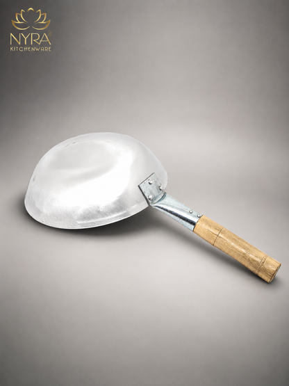 Iron Chinese Wok/Kadhai with Wooden Handle | Heavy-Duty Iron Kadai
