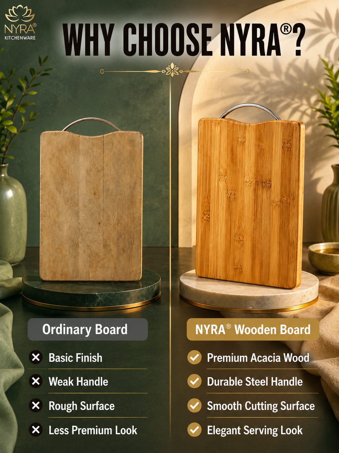 Wooden Chopping Board with Durable Steel Handle - Slicing and Chopping veggies/fruits/cheese