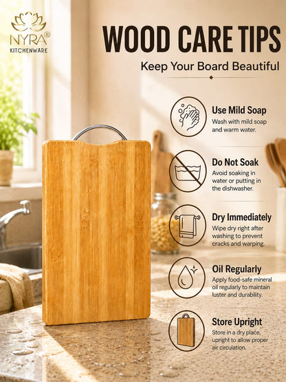 Wooden Chopping Board with Durable Steel Handle - Slicing and Chopping veggies/fruits/cheese