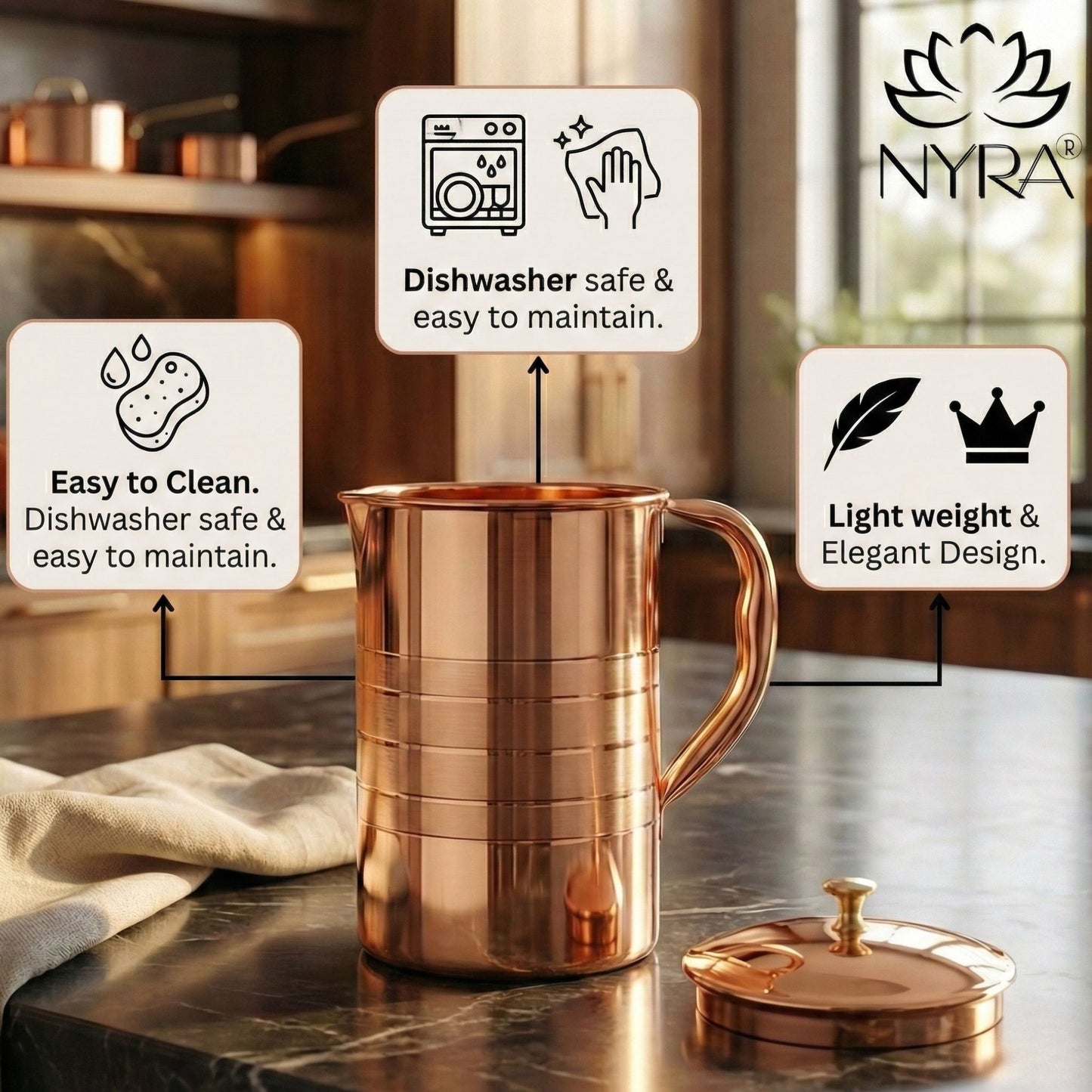 Pure Copper/Tamba Water Jug with Lid