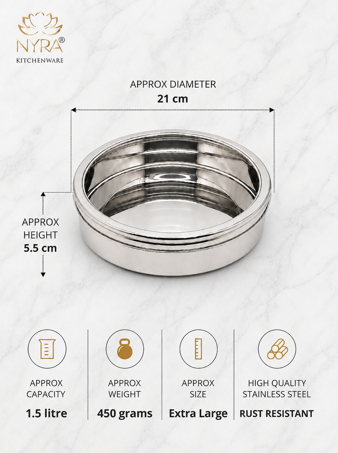 Stainless Steel Storage-Box with See Through Lid | Glossy Finish - Multipurpose Storage Container