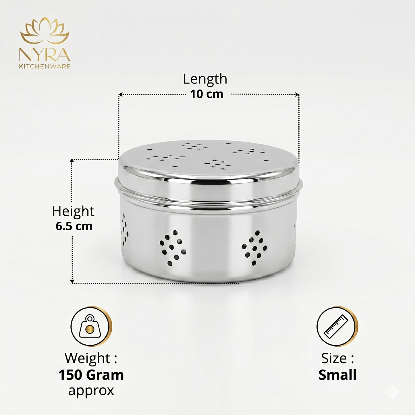 Stainless Steel Round Dibbi/Dabba | Ventilated Dhaniya & Spice Box