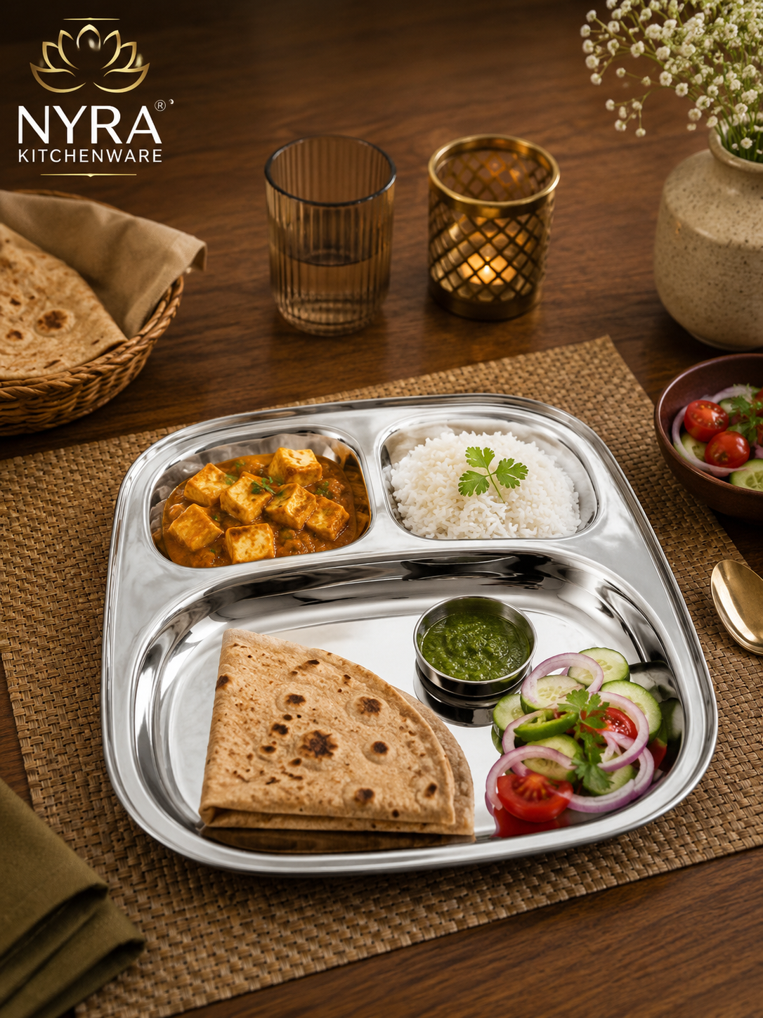 Stainless Steel Three Sectioned Plates | 3 in 1 Compartment Dinner Plate