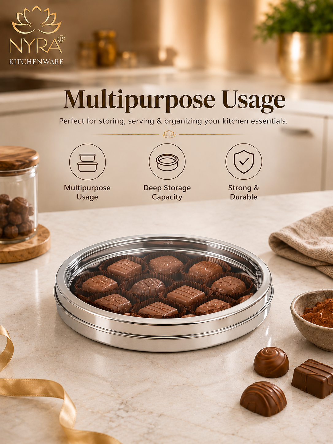 Stainless Steel Storage-Box with See Through Lid | Glossy Finish - Multipurpose Storage Container