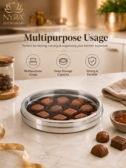 Stainless Steel Storage-Box with See Through Lid | Glossy Finish - Multipurpose Storage Container