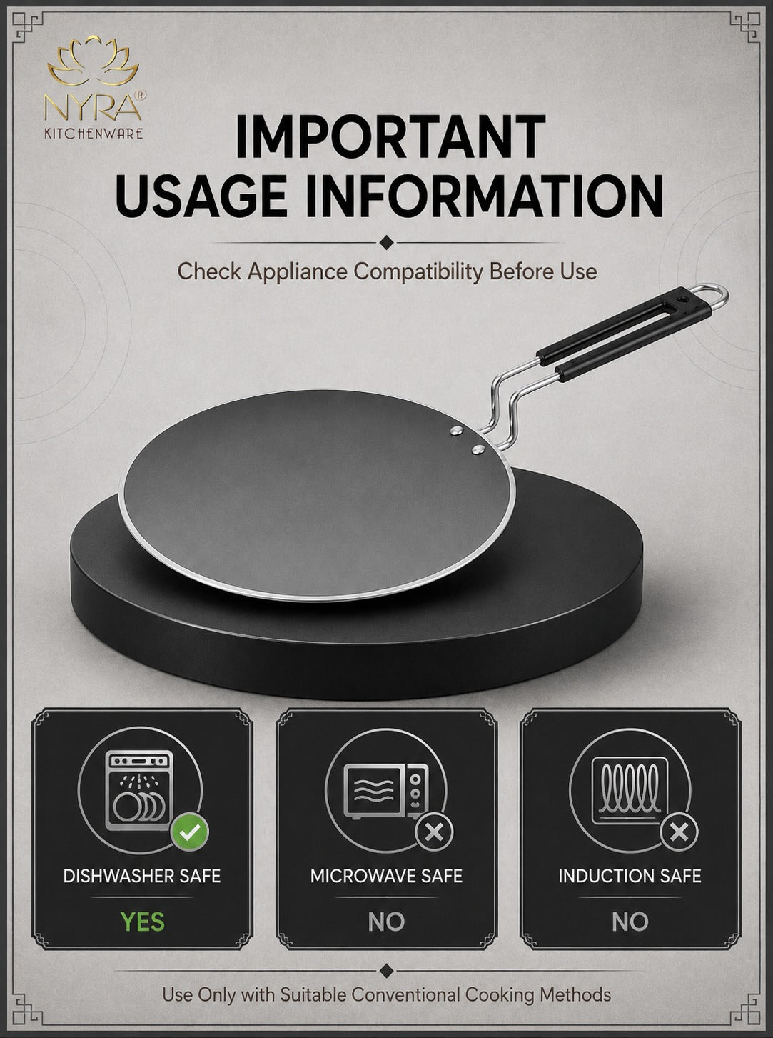 Iron Griddle/Tawa with Durable PVC Handle - Heavy-Duty Flat Pan Cookware