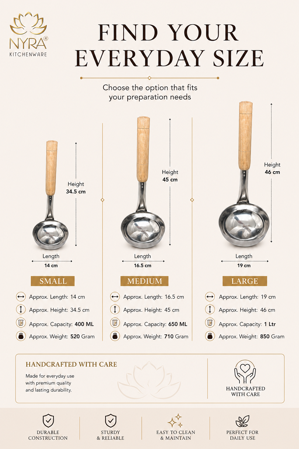 Stainless Steel Ladle with Wooden Handle – Premium Cooking & Serving Spoon